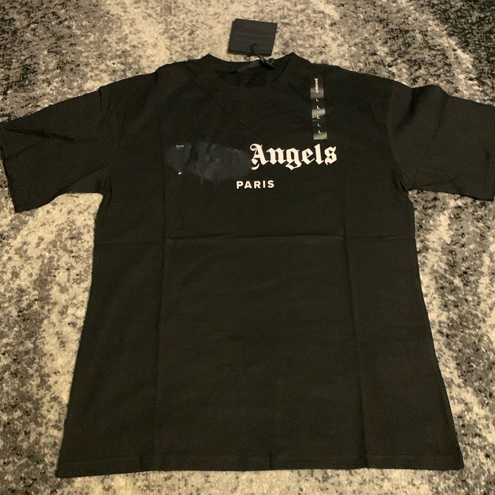 Palm Angels Paris Sprayed Black on Black T-Shirt Men’s Size Large